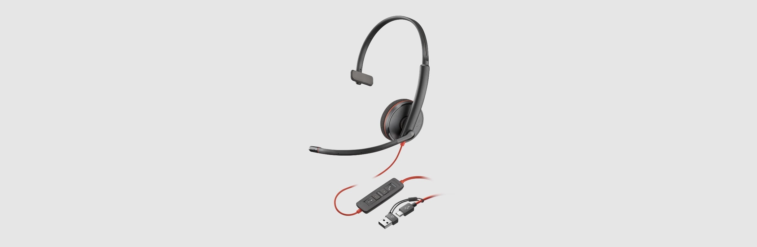 Ploy Blackwire 3210 Corded UC Headset with USB-C to USB-A Adapter