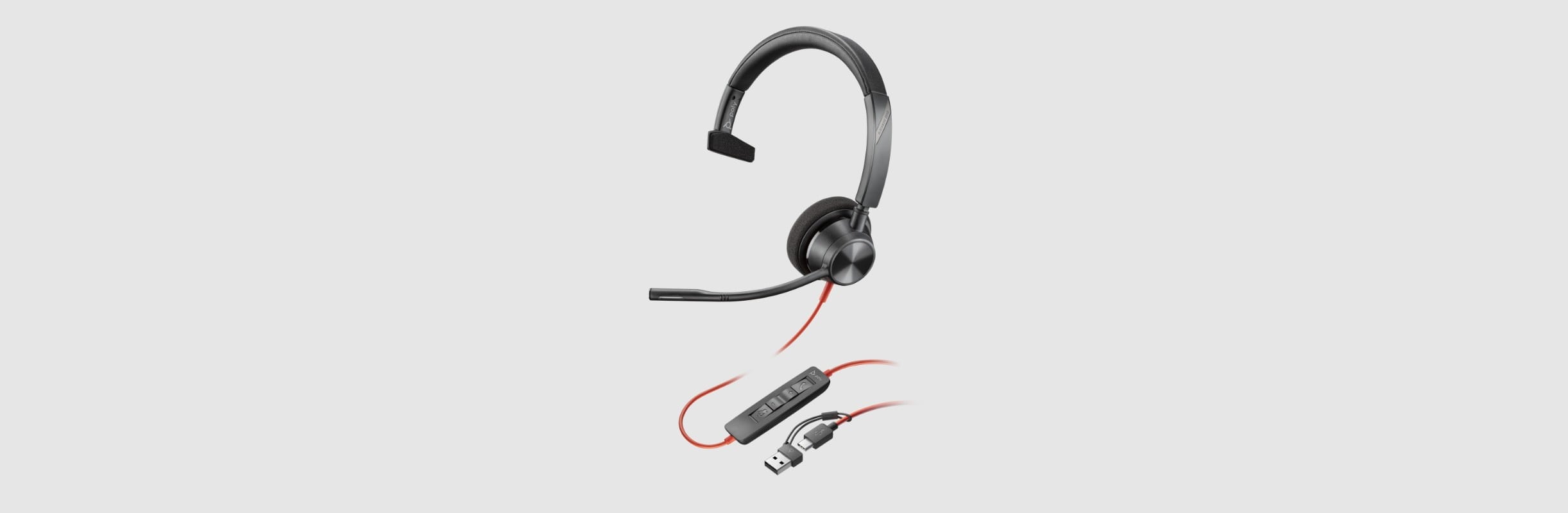 Poly Blackwire 3310 Corded UC Headset with USB-C to USB-A Adapter