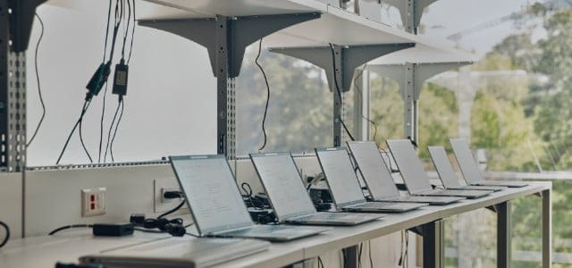 Laptops in a row