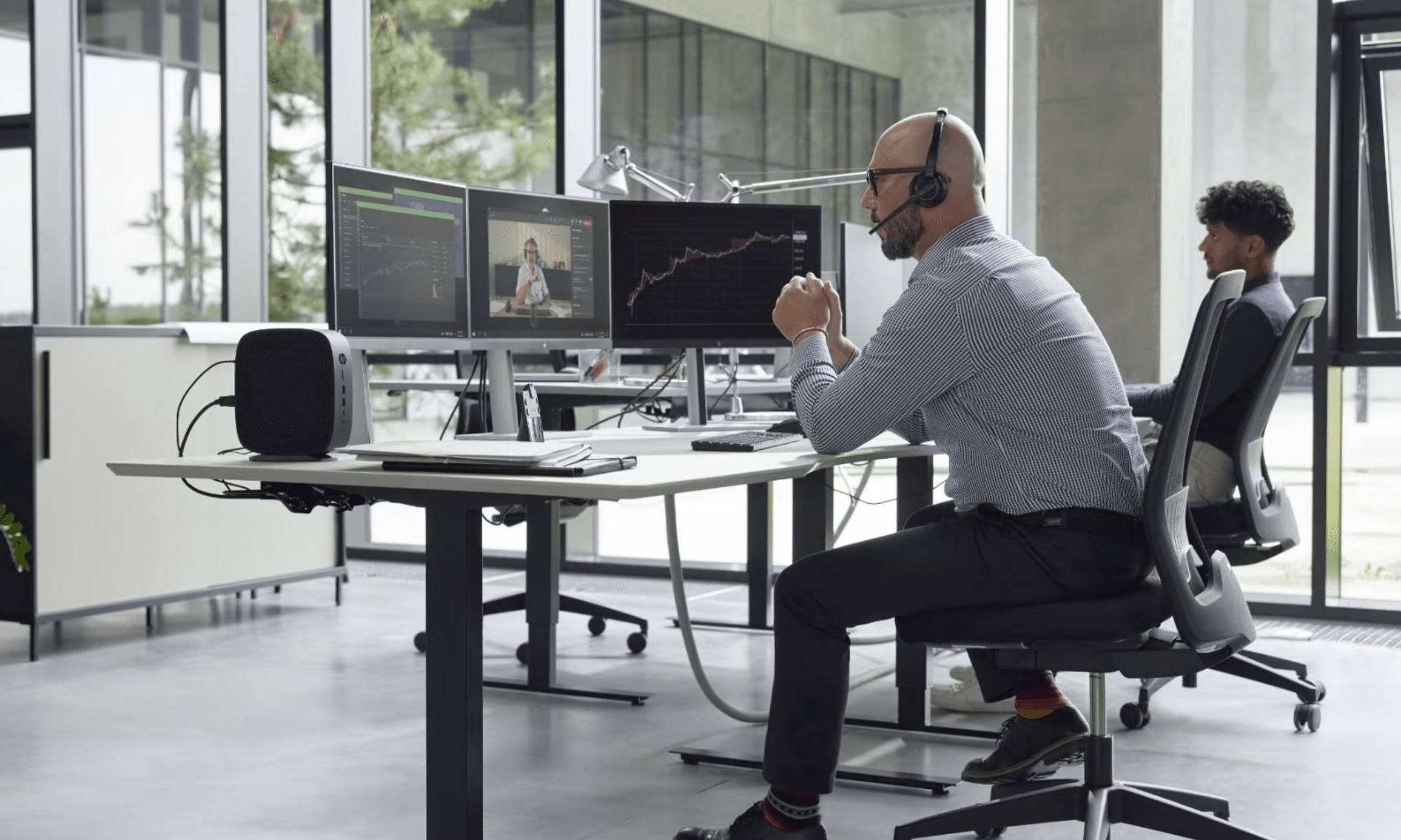 Man collaborating on desktop computer
