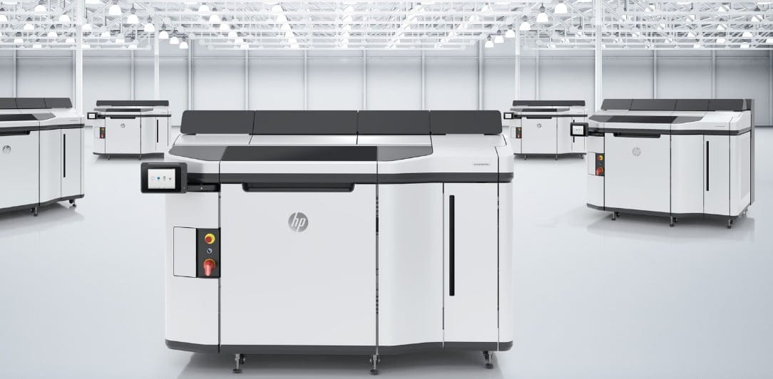 Fleet of HP Jet Fusion 5200 industrial 3D printers in enviro