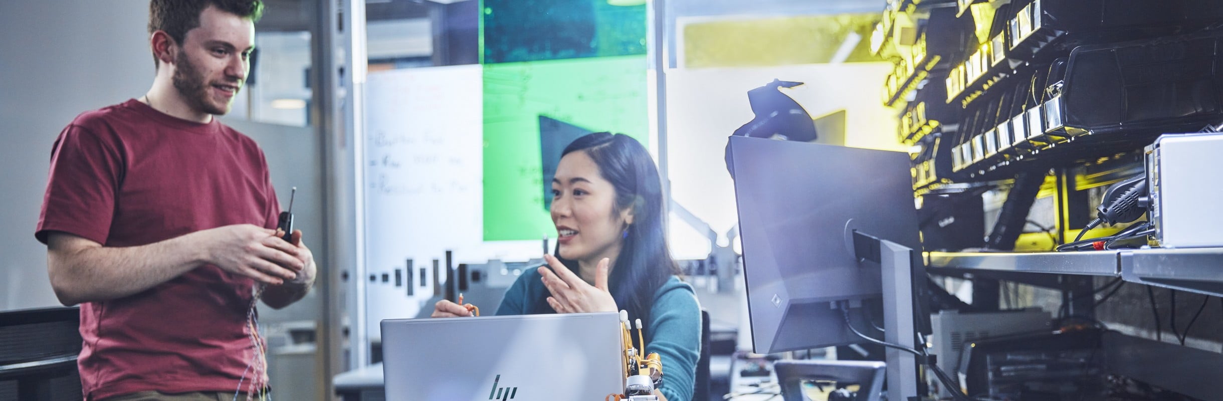 Engineers collaborating in a product development laboratory