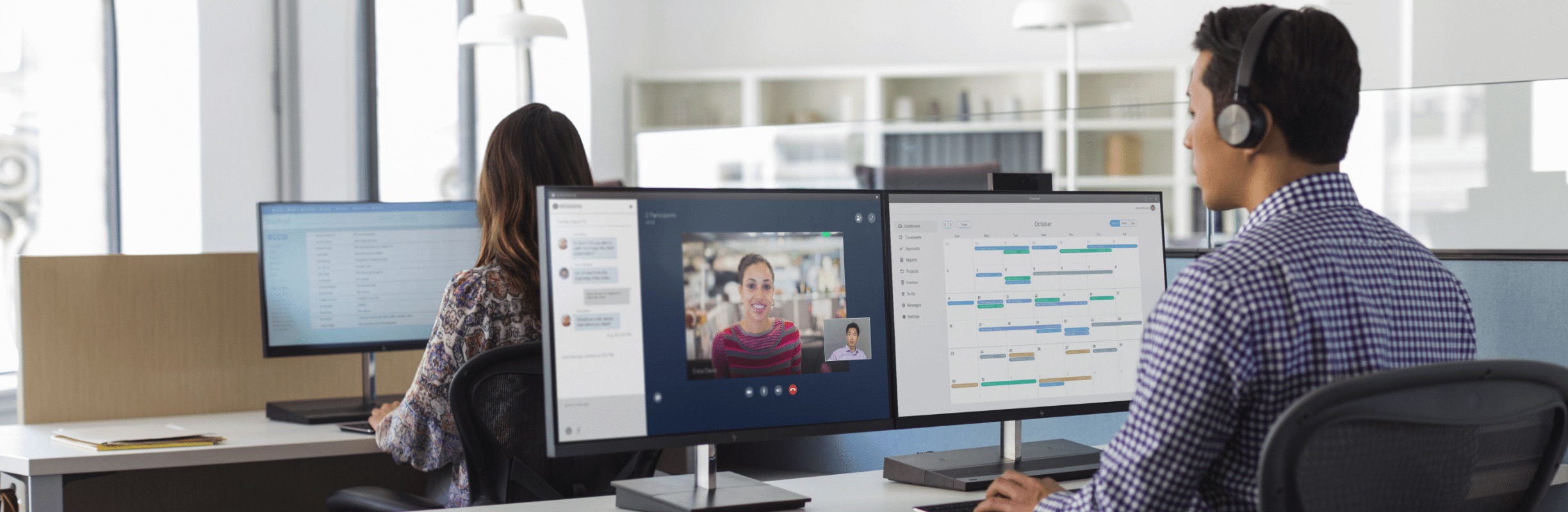 Man with headset working at computer