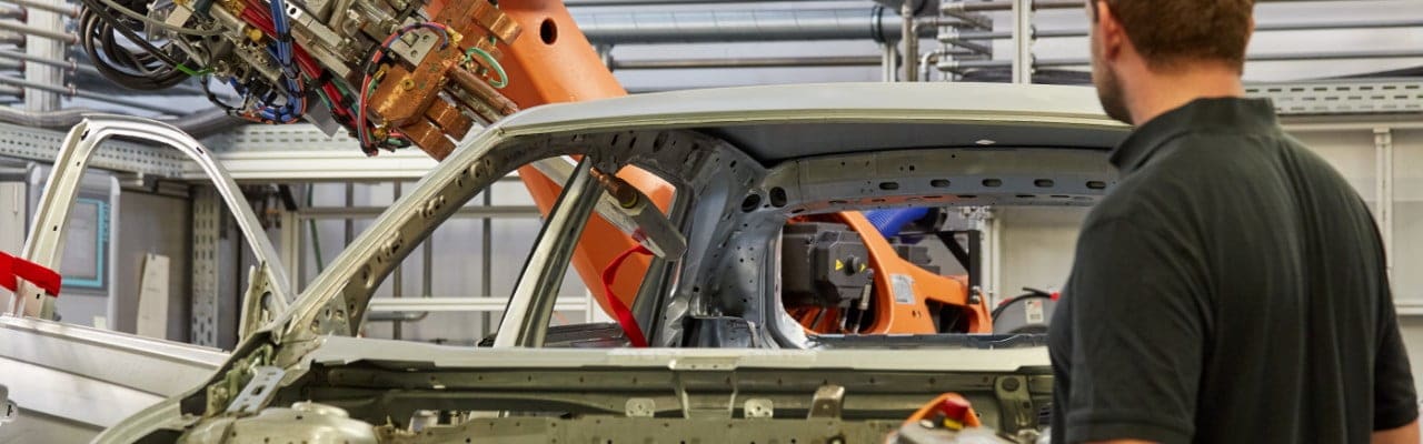 Manufacturing of a car in Volkswagen factory