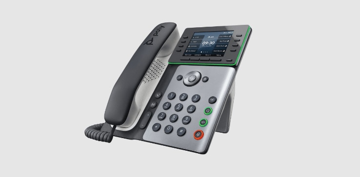 Poly Edge E300 series IP desk phone with handset