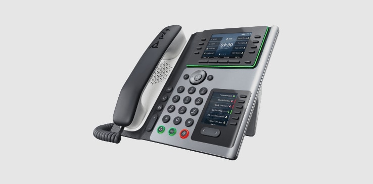 Poly Edge E400 series IP desk phone with handset