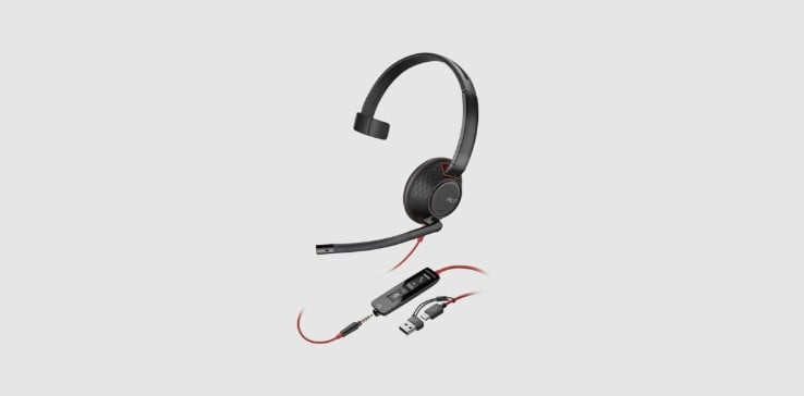 Poly Blackwire 5120 wired stereo headset showing inline controls and USB-A connector​