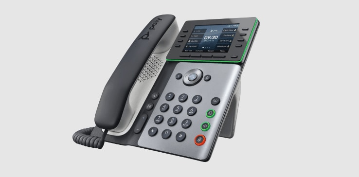 Poly Edge E300 series IP desk phone with handset