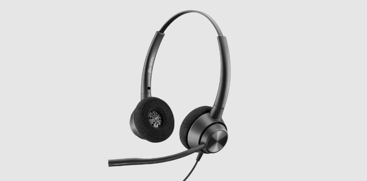 Poly EncorePro 320 call center headset for customer service agents.