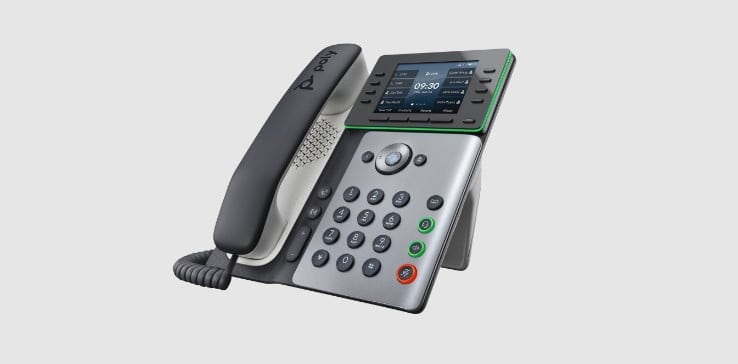 Poly Edge E300 desk phone with handset