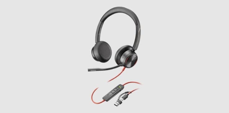 Poly Blackwire 8225 Corded UC Headset with USB-C to USB-A Adapter