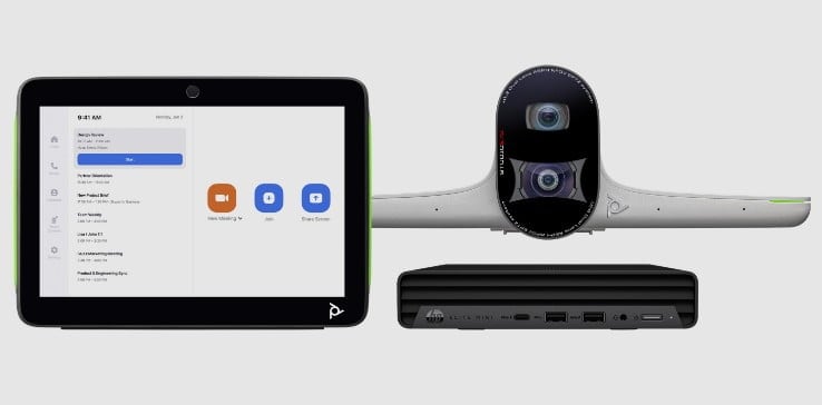 Poly Studio E70 video conferencing camera, touchscreen controller and mini collaboration pc bundle for large meeting rooms