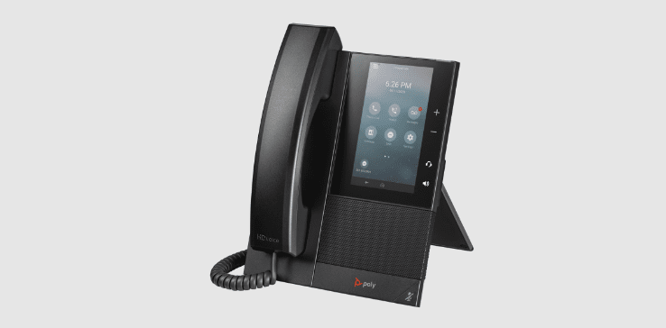 Poly CCX 500 touchscreen desk phone with handset