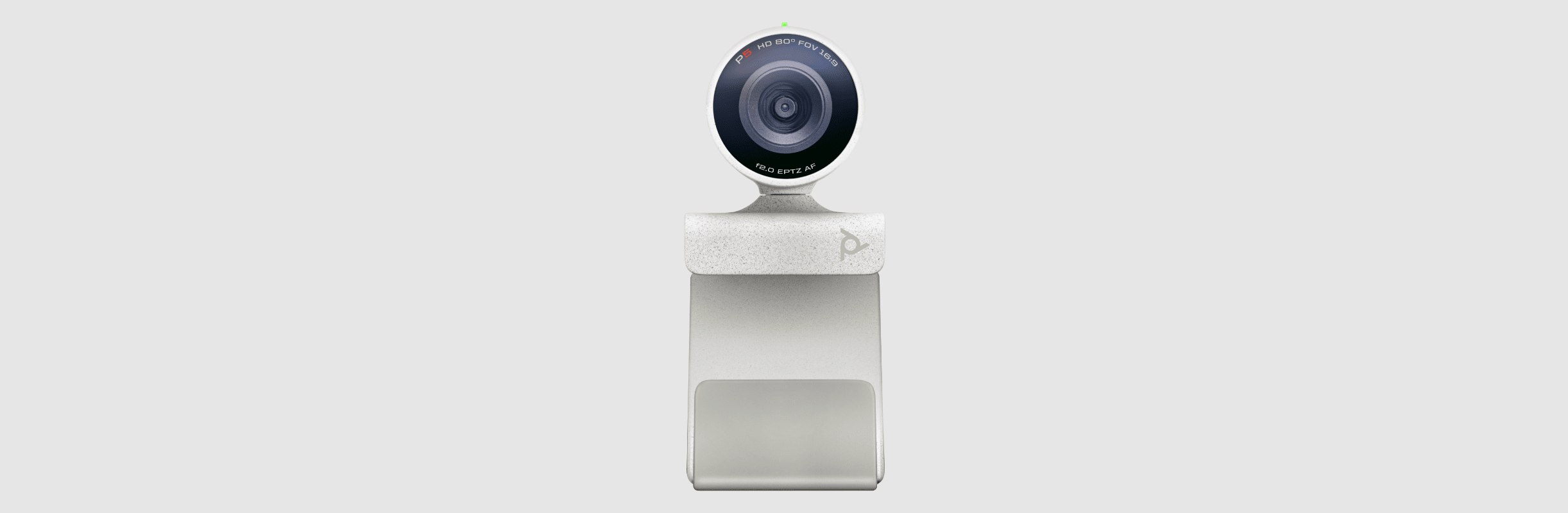 Front view of Poly Studio P5 webcam with privacy shutter closed