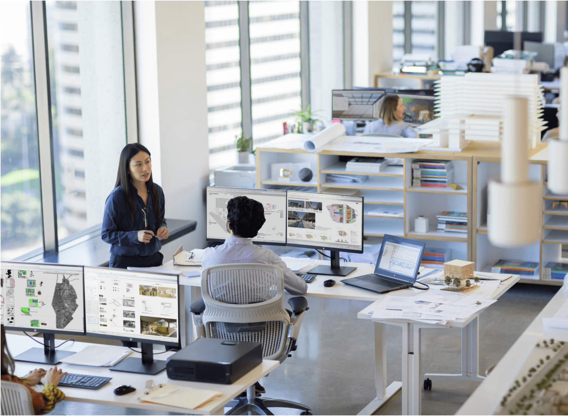 A photo of a sunny open office setting.