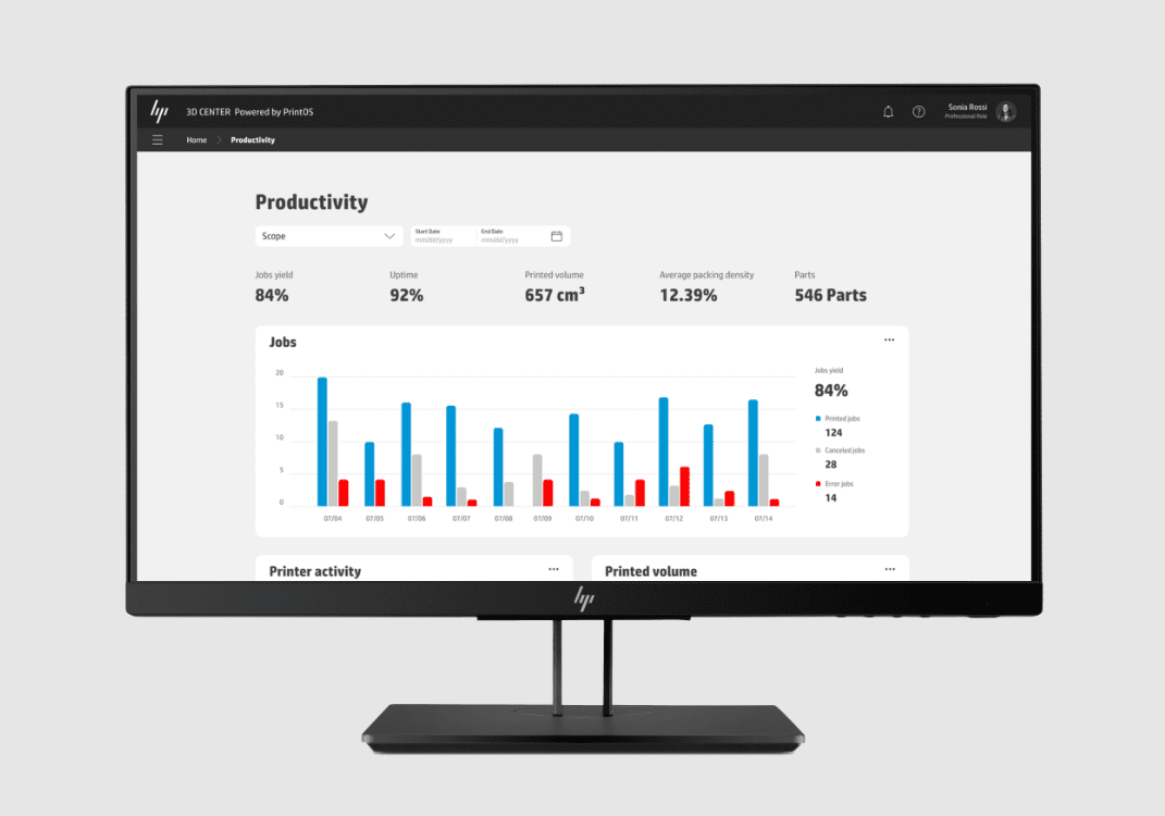 View of front facing monitor with HP 3D Center screen