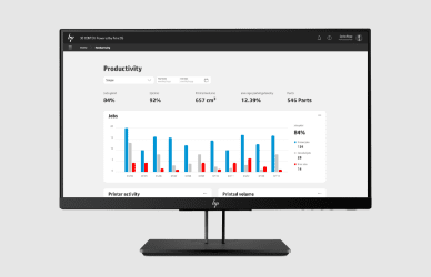 Monitor with dashboard view of HP 3D Center